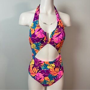 Endless Waves Tropical Cut-Out Swimsuit | Size L (11-13) | Bright Halter
